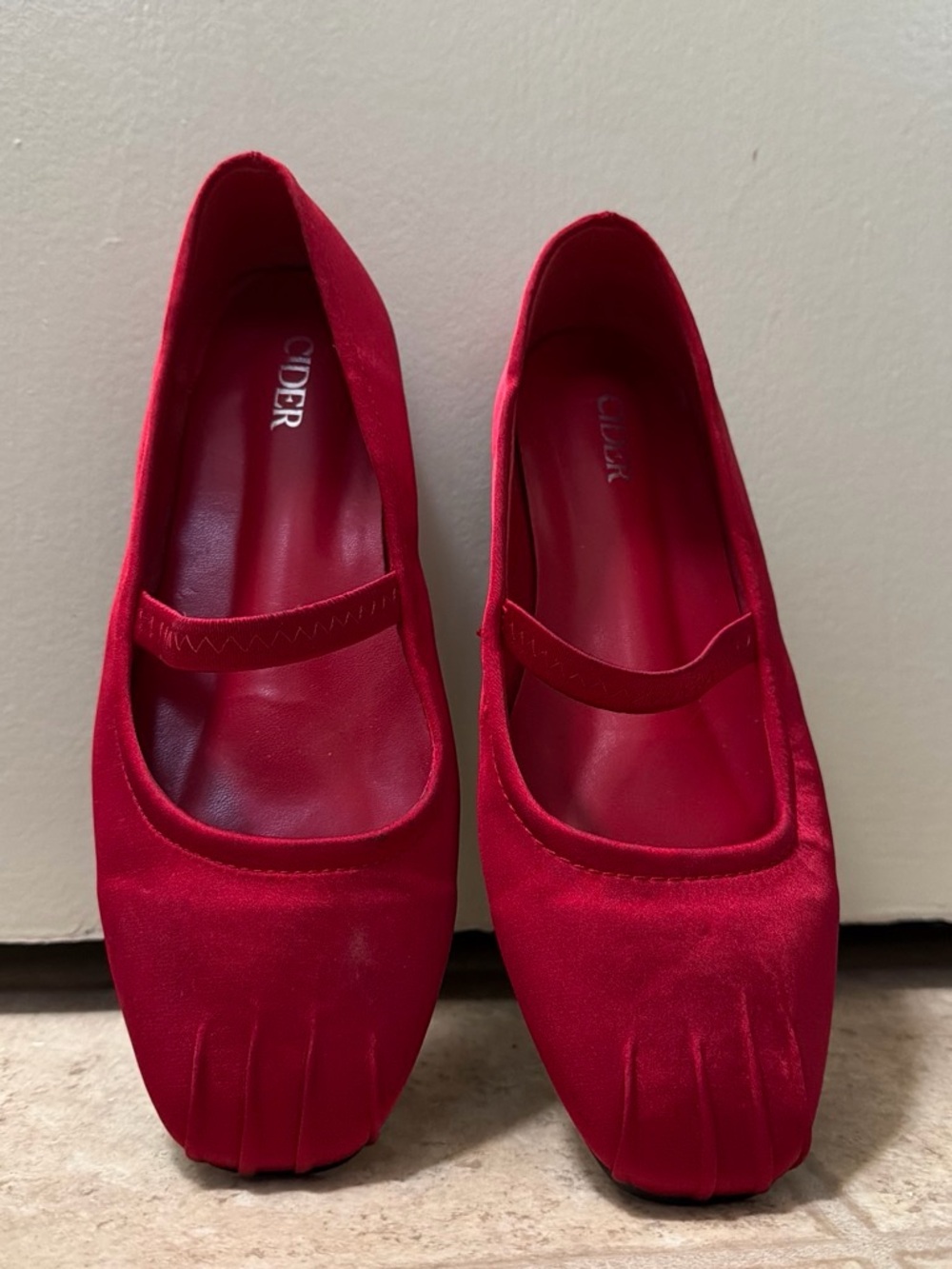 Cider Red Satin Mary Jane Flats with Elastic Strap